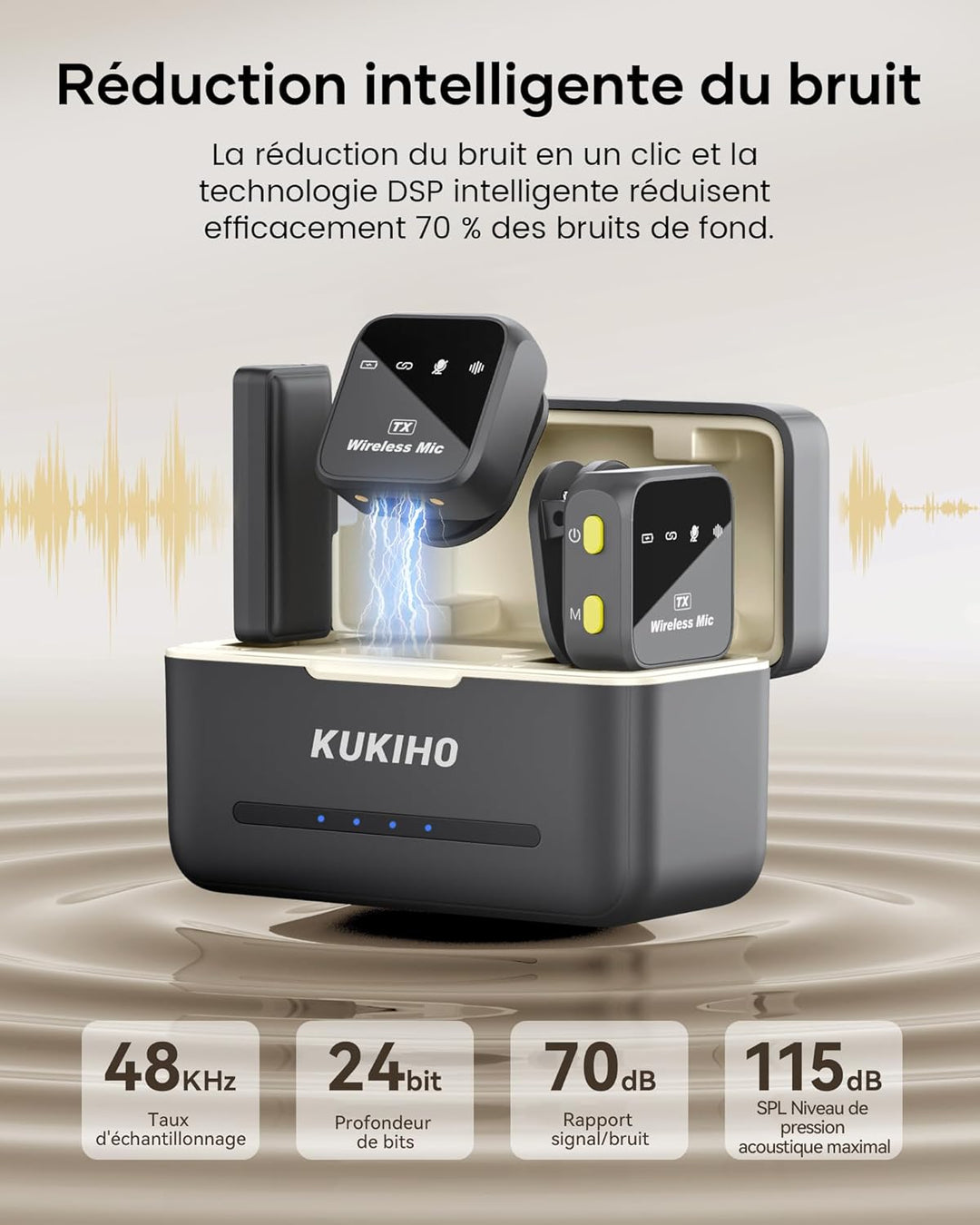 KUKIHO Kabelloses Lavalier Mikrofon mit Ladekoffer, 50m Reichweite