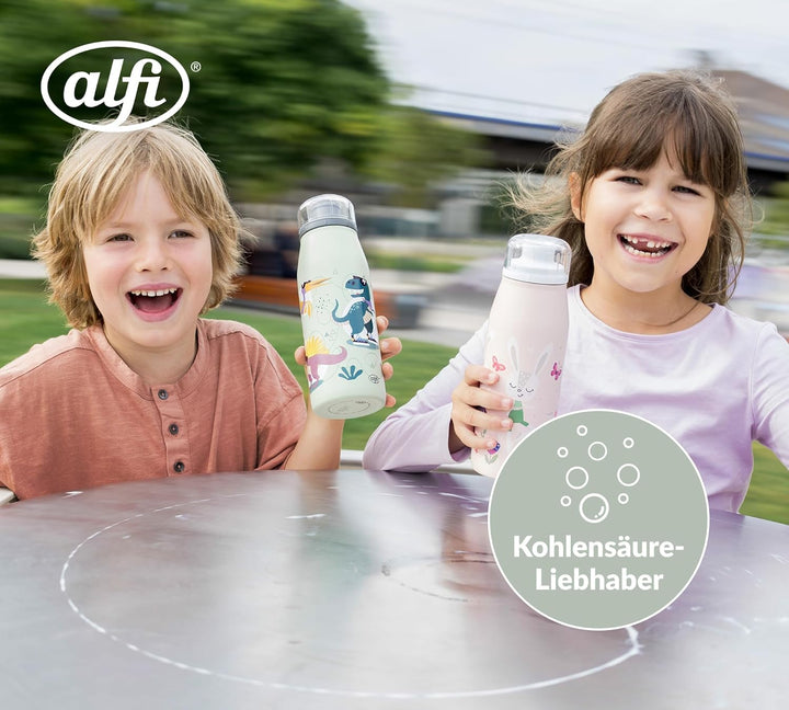 alfi KIDS ISO BOTTLE 350ml, grün mit Dinos, Isoliertrinkflasche Kinder Edelstahl, absolut dichter Dr
