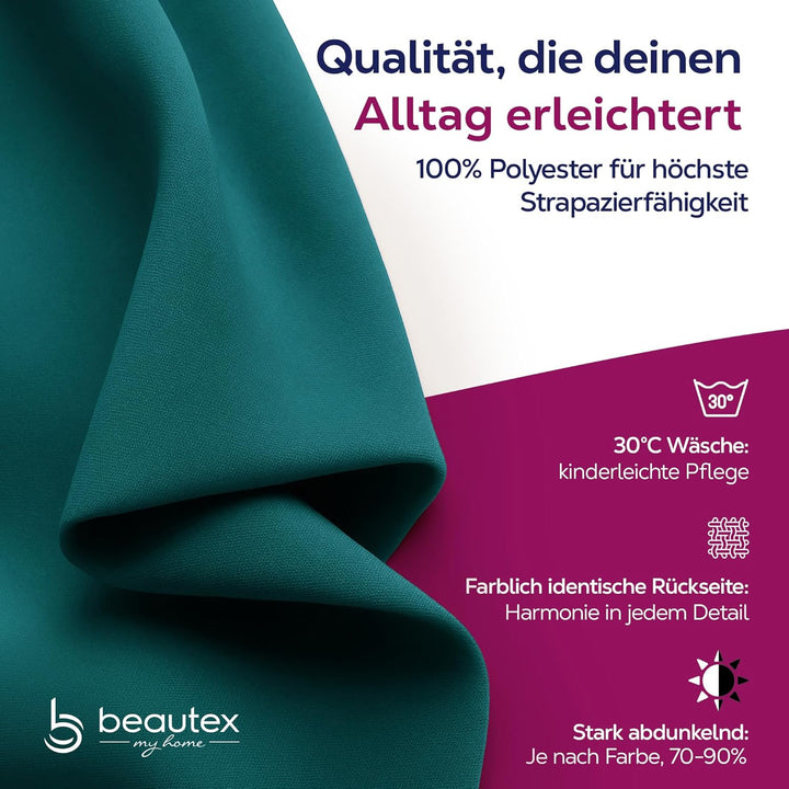 BEAUTEX Verdunkelungsgardine mit Kräuselband U-Band, Blackout Vorhang Blickdicht abdunkelnd, Grösse