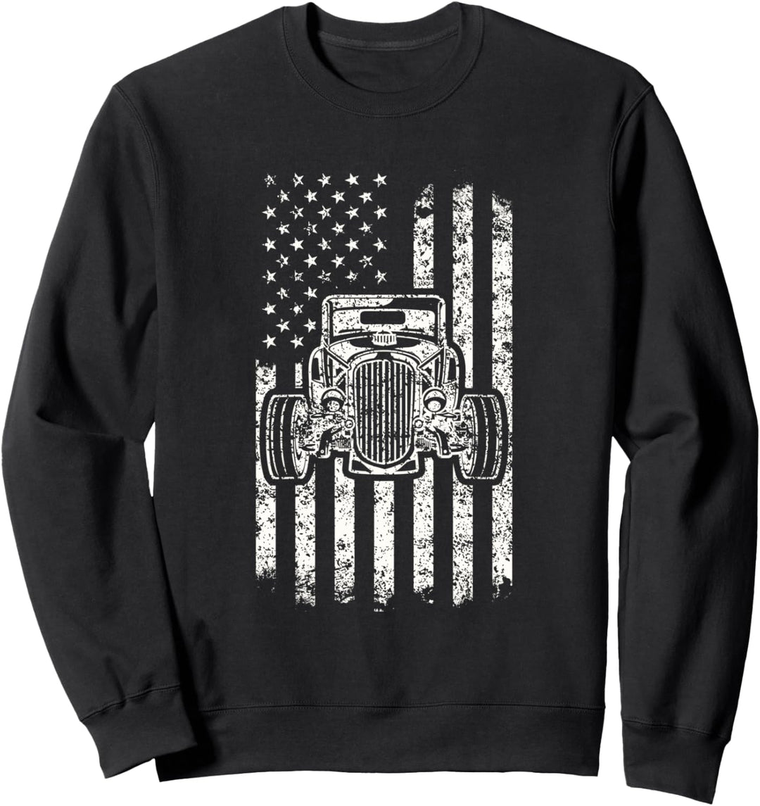 USA Flagge Vintage Hot Rod Amerika Oldtimer Auto Klassiker Sweatshirt