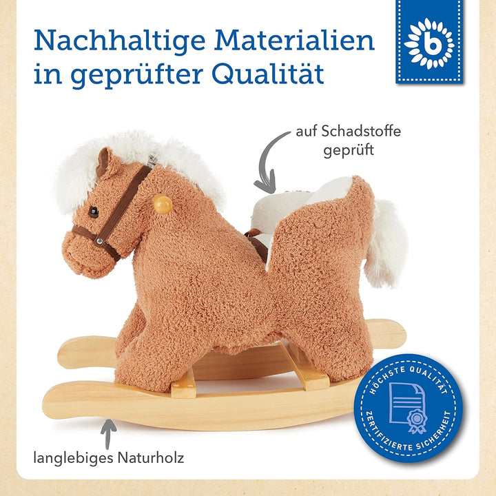 Bieco Plüsch Schaukeltier Pferd 60 cm | Kinder Schaukelstuhl mit Sicherheitsgurt | Baby Schaukel | S