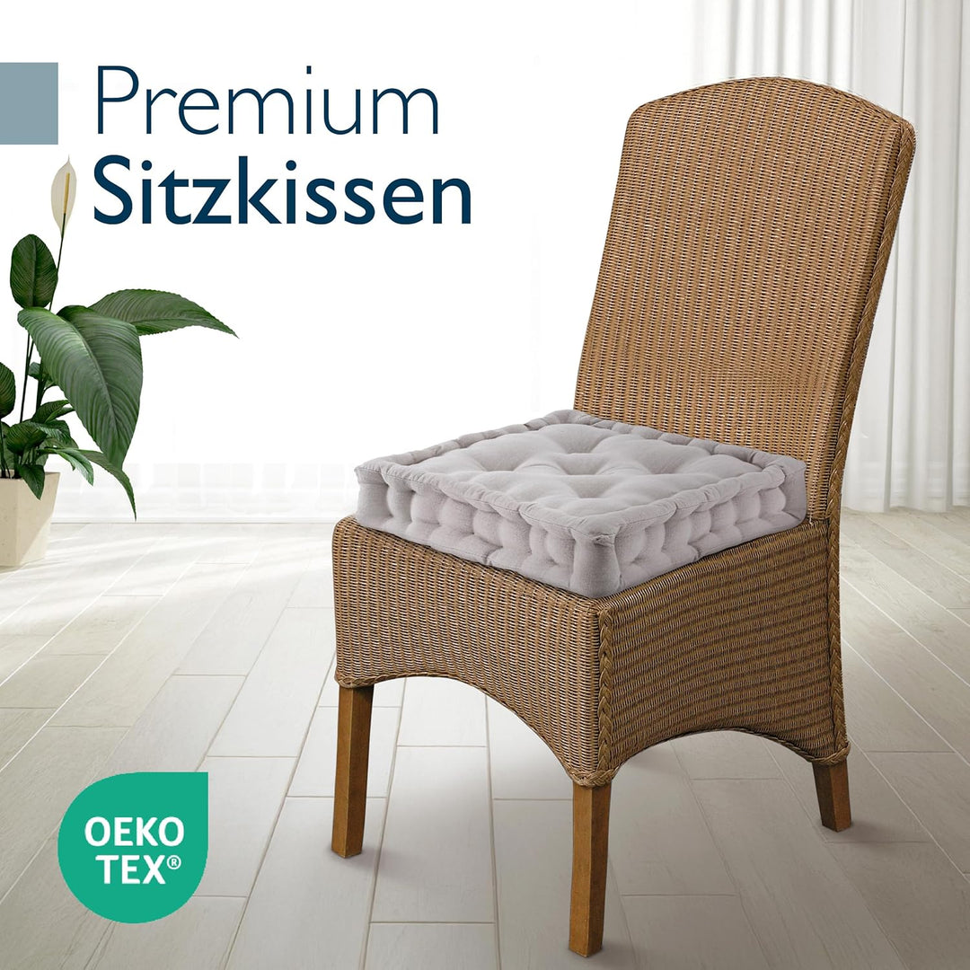 Beautissu 4er Set Bodenkissen Sitzkissen mit Tragegriff Indoor &amp; Outdoor | 40x40cm Taupe 100% Baumwo