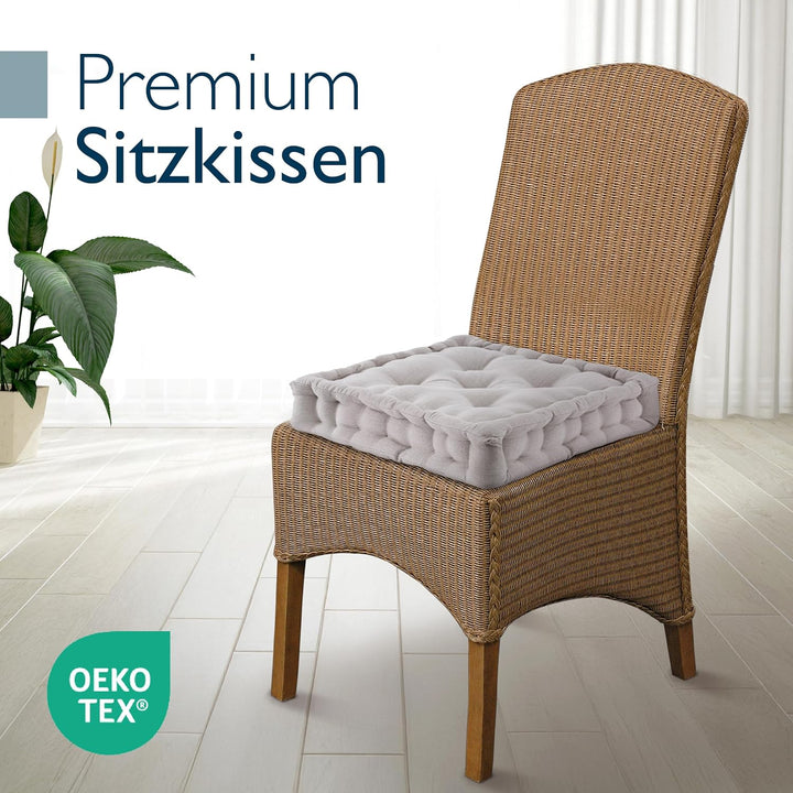 Beautissu 4er Set Bodenkissen Sitzkissen mit Tragegriff Indoor &amp; Outdoor | 40x40cm Taupe 100% Baumwo