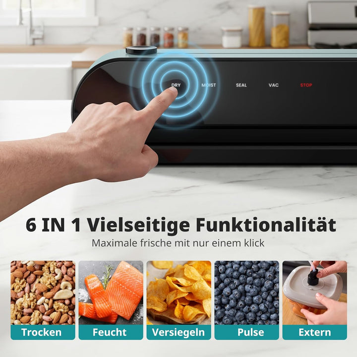 AIRMSEN 6-in-1 Vakuumiergerät Vollautomatisch mit Aufblasfunktion, Leistungsstarke Tiefenabsaugung,