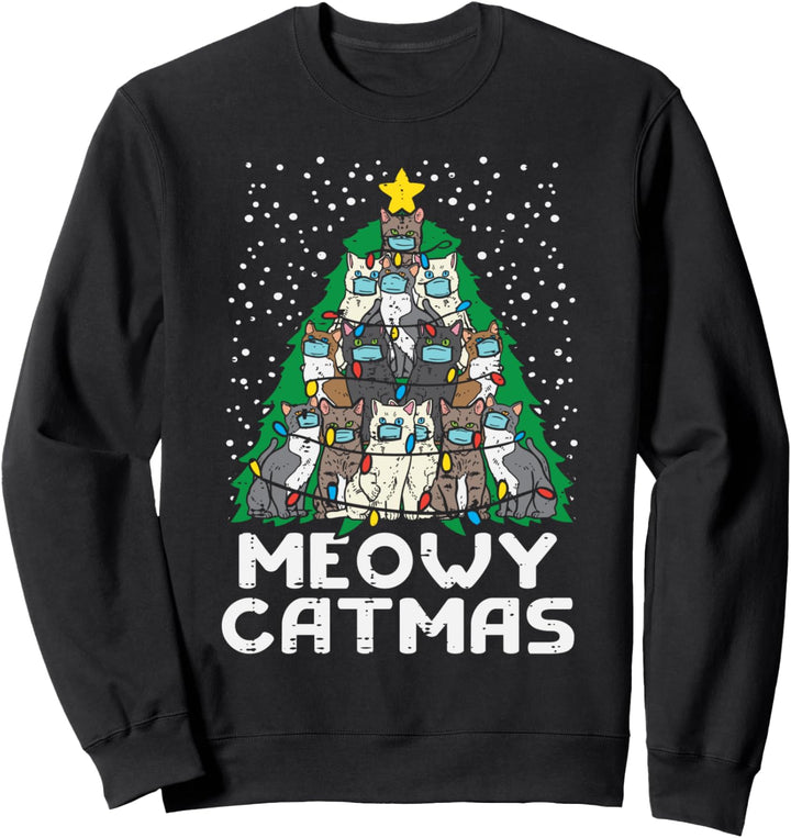 Meowy Catmas Christmas Tree Cats Mask Xmas Quarantine Gift Sweatshirt