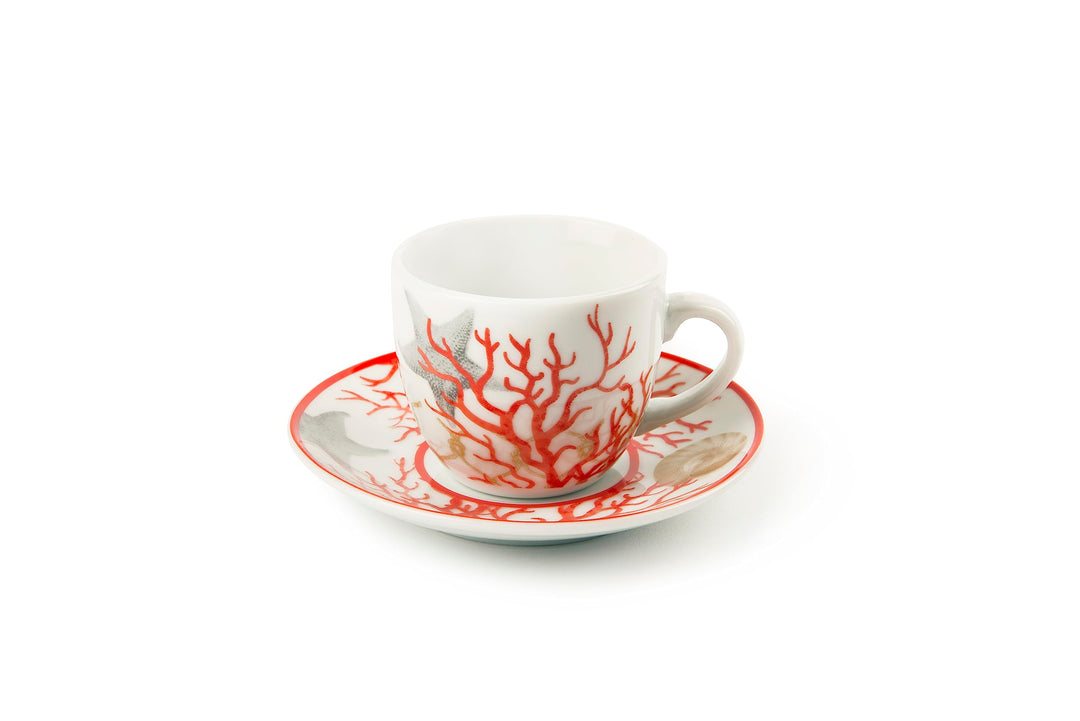 Excelsa 62717 Coral Set mit 6 Espressotassen und Untertassen, Porzellan, Mehrfarbig