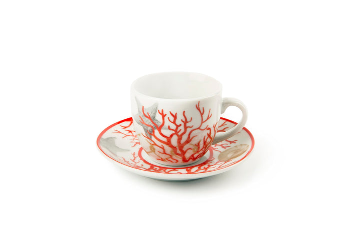 Excelsa 62717 Coral Set mit 6 Espressotassen und Untertassen, Porzellan, Mehrfarbig