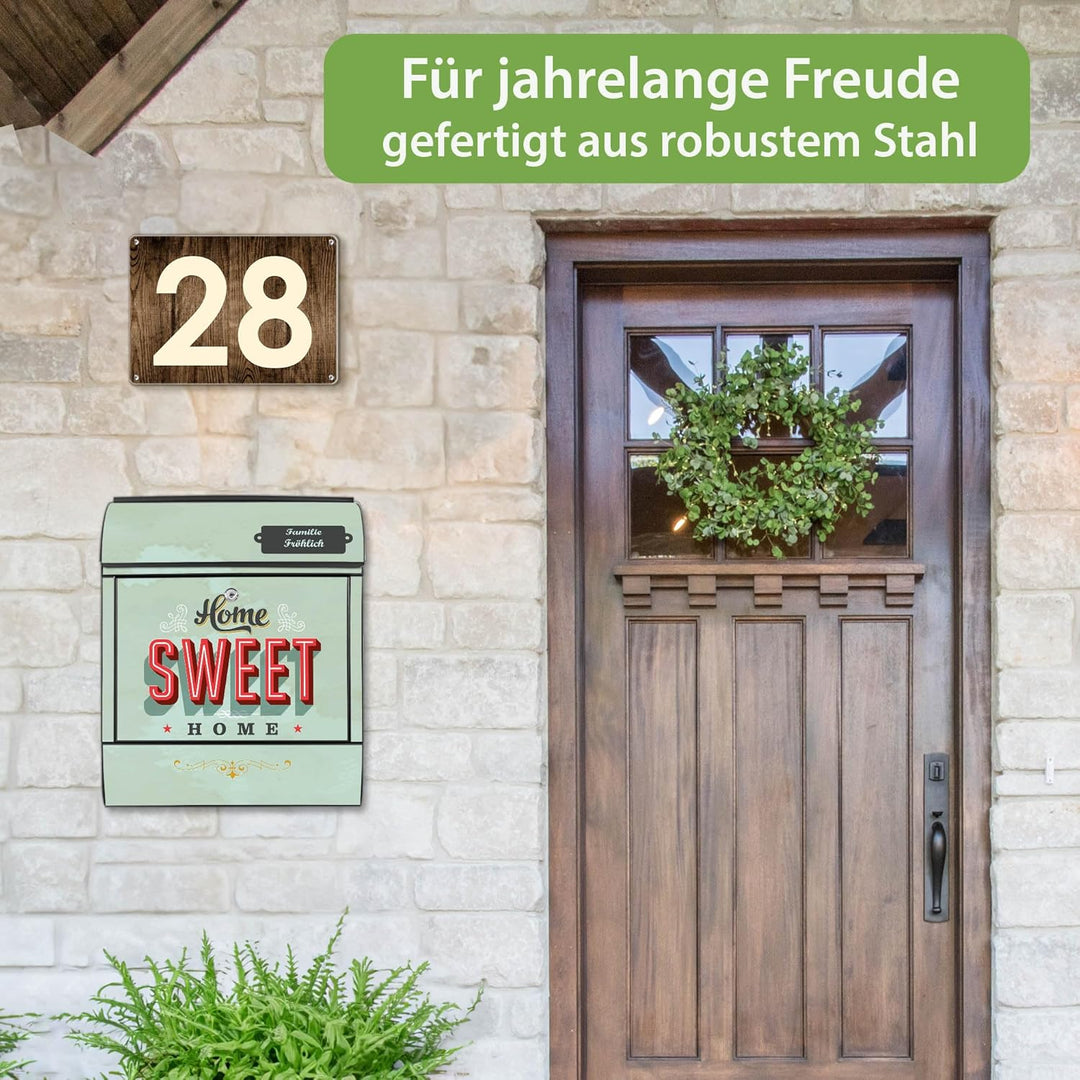 banjado® Design Briefkasten personalisiert Motiv Home Sweet Home 39x47x14cm & 2 Schlüssel - Briefkas