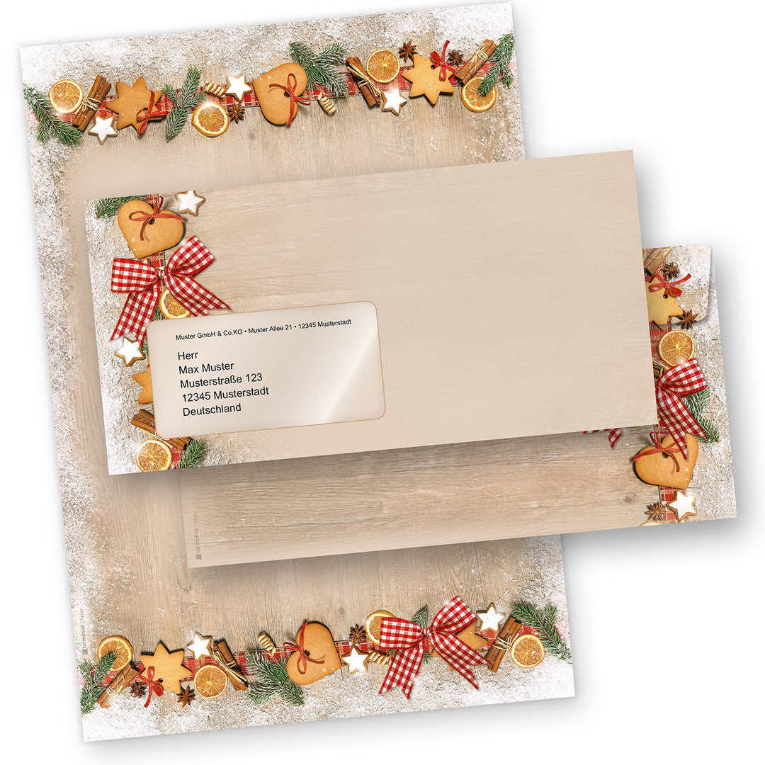 Briefpapier Weihnachten LANDIDYLLE 100 Sets mit Fensterumschläge Weihnachtsbriefpapier A4 Holz Landh