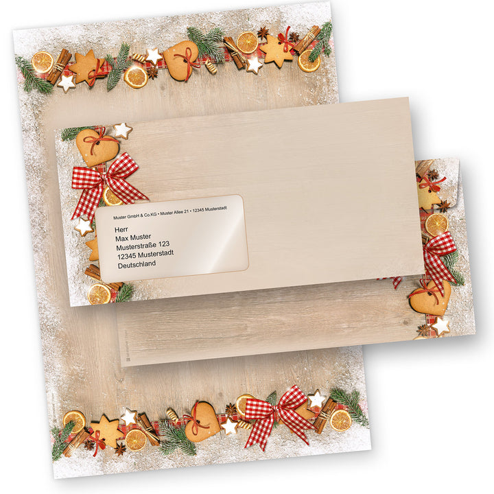 Briefpapier Weihnachten LANDIDYLLE 100 Sets mit Fensterumschläge Weihnachtsbriefpapier A4 Holz Landh