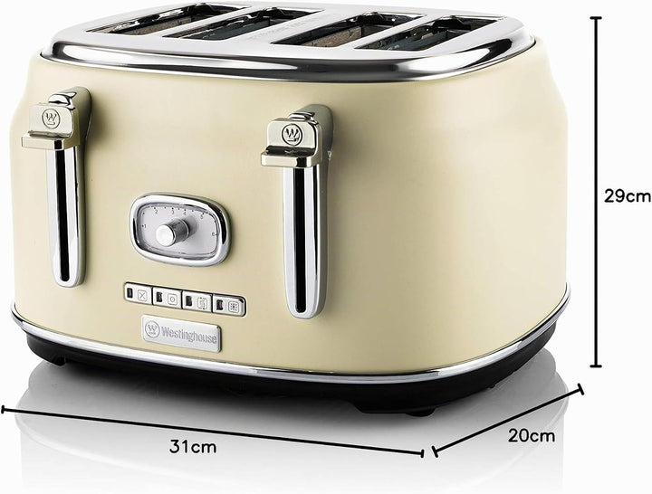 Westinghouse Retro Toaster 4 Scheiben, Abnehmbarer Brötchenaufsatz, 6 Bräunungsstufen, Brotzentrieru