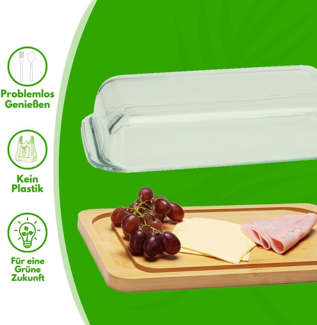 CeleBig® Butterdose-Set | Umweltfreundlicher und nachhaltiger Bambus | Hochwertiger Glasdeckel | Hoc
