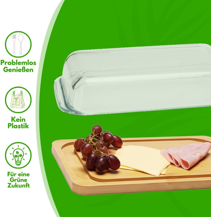 CeleBig® Butterdose-Set | Umweltfreundlicher und nachhaltiger Bambus | Hochwertiger Glasdeckel | Hoc