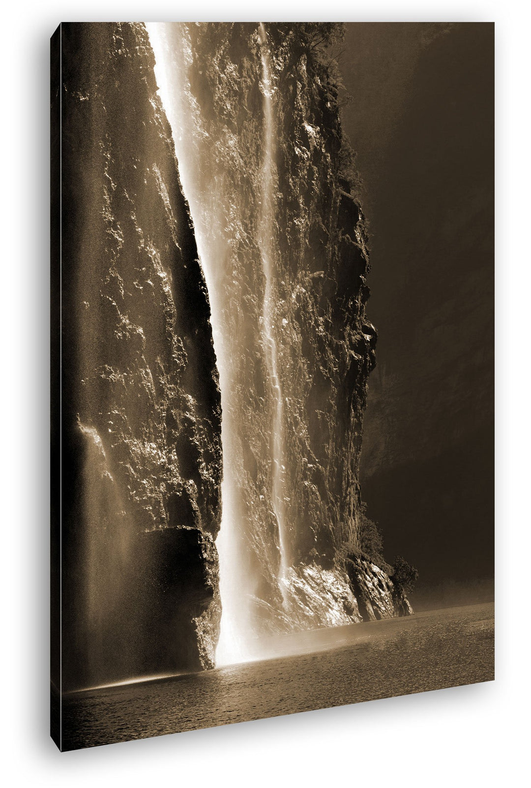 deyoli gigantischer Wasserfall Format: 80x60 Effekt: Sepia als Leinwand, Motiv fertig gerahmt auf Ec