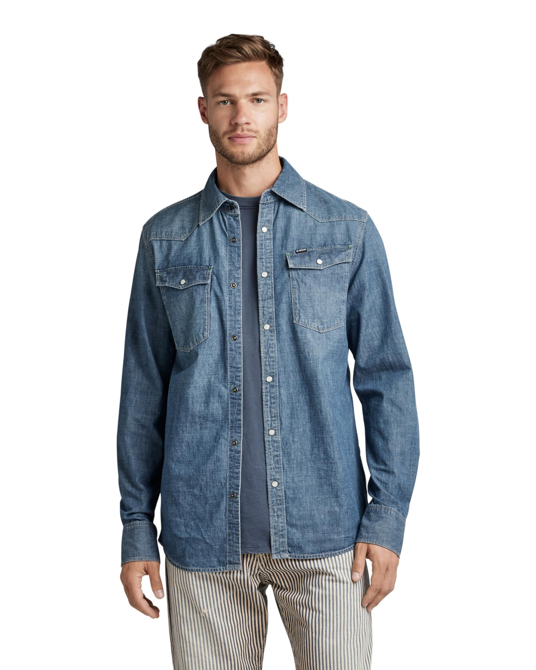 G-STAR RAW Herren 3301 Straight Shirt Jeanshemd Regular XS Blau (Faded Cricket Blue D12698-d311-d891