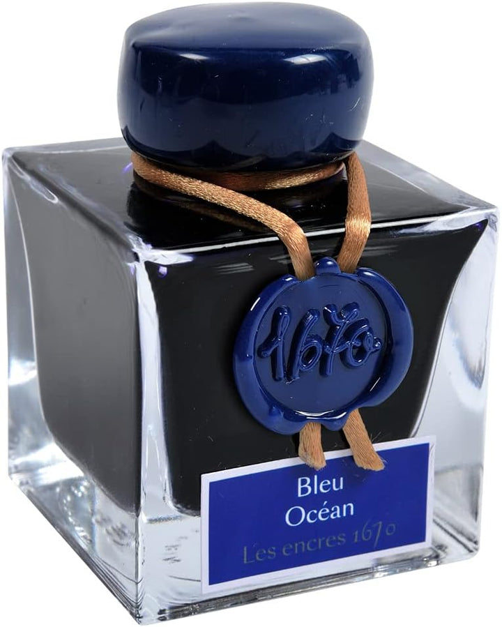 Jacques Herbin 15018JT Jubiläums- Tintenflakon 1670, 50 ml, für Federhalter, Farbintensiv, Blau Bleu