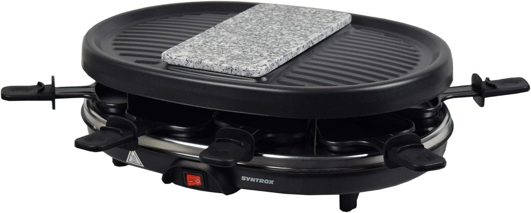 Syntrox Germany Raclette Grill Chur, 8 Personen, Glas-Keramik + heisser Stein, 3 Zusatzplatten, 8 Pf