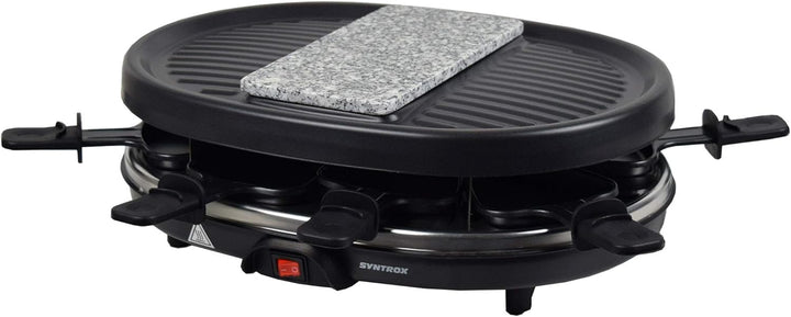 Syntrox Germany Raclette Grill Chur, 8 Personen, Glas-Keramik + heisser Stein, 3 Zusatzplatten, 8 Pf