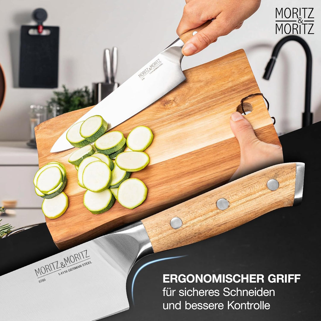 Moritz & Moritz Profi Küchenmesser Komplett-Set mit Damastmesser, Santoku-Messer, Kochmesser, Brotme
