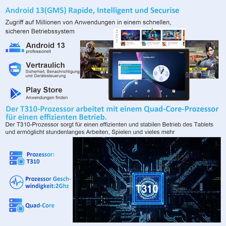 GOODTEL Neueste Tablet 10.1 Zoll Android mit 10GB RAM+64GB ROM (TF 1TB), Octa-Core, WiFi 5G, Bluetoo