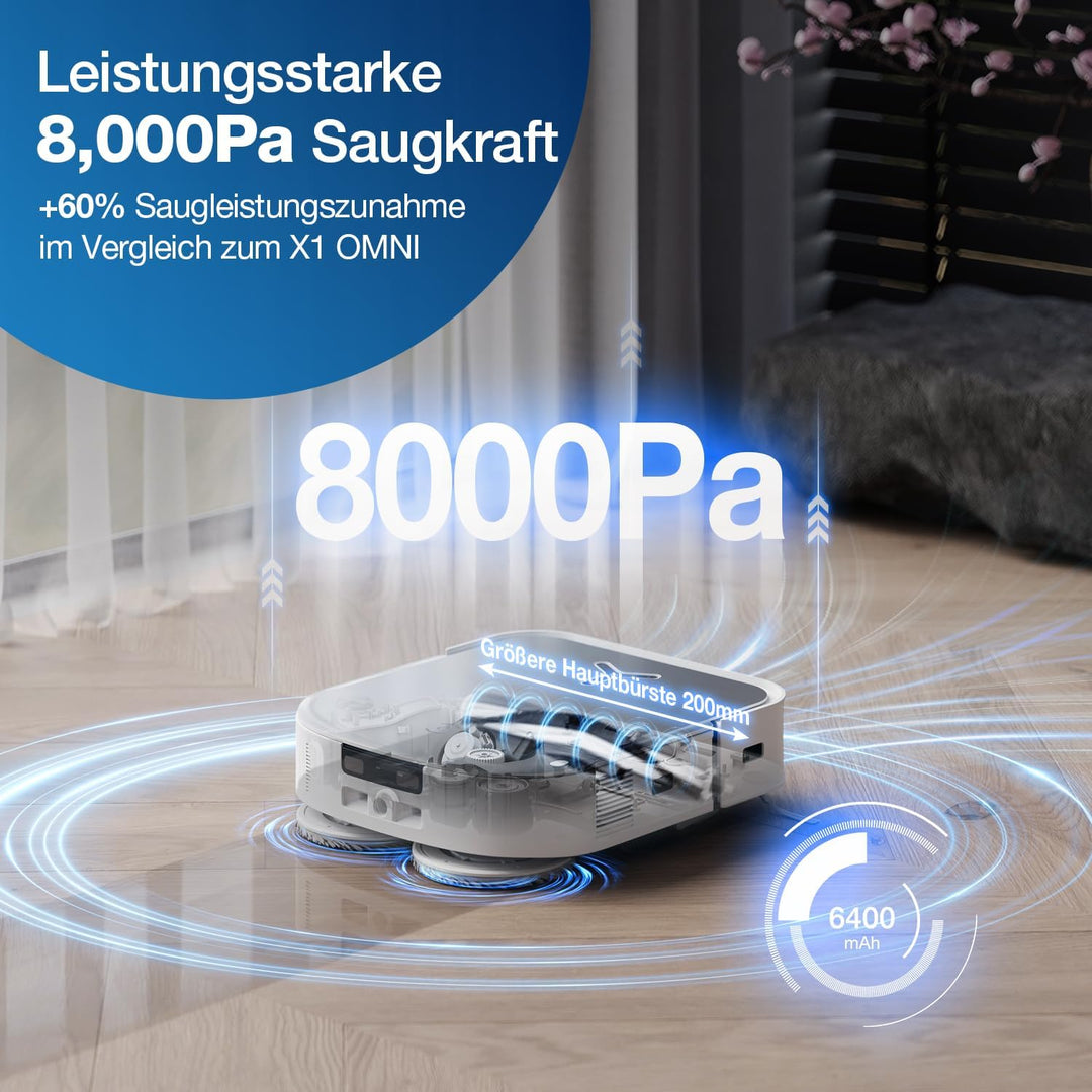 ECOVACS DEEBOT X2 OMNI Saugroboter mit Wischfunktion 8000Pa, schlankes quadratisches Design, 15mm Mo