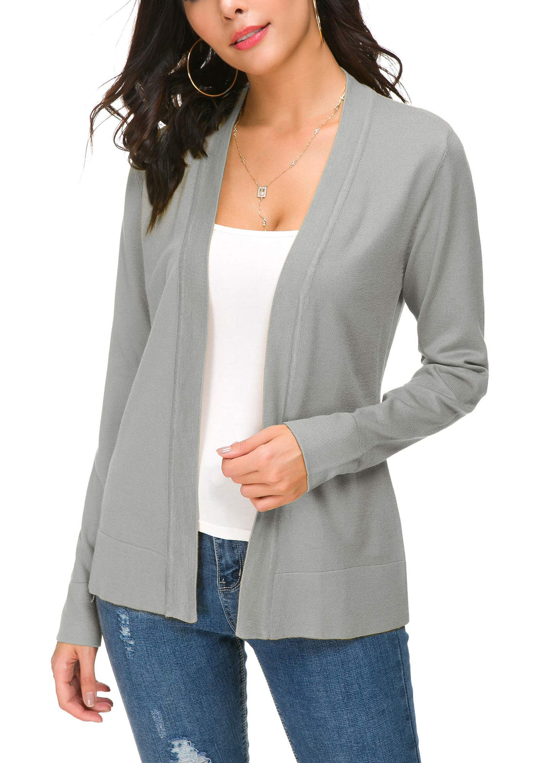 EXCHIC Damen Elegant Langarm Elastisch Strickjacke Cardigan Casual Leicht V-Ausschnitt Gestrickt Bla