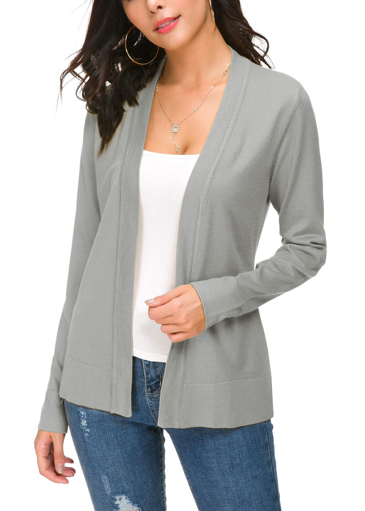 EXCHIC Damen Elegant Langarm Elastisch Strickjacke Cardigan Casual Leicht V-Ausschnitt Gestrickt Bla