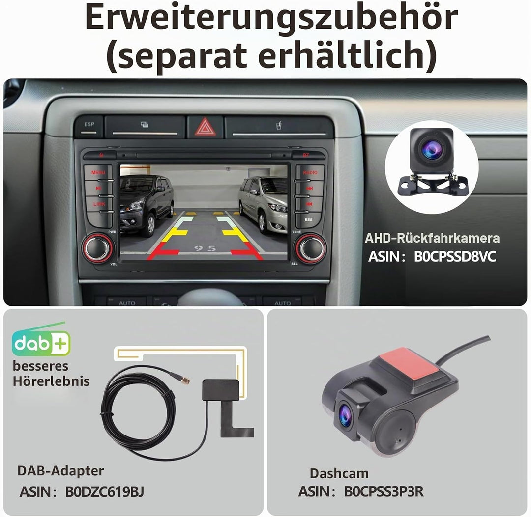 Autoradio kompatibel mit drahtlos Carplay/Android Auto für Audi A4 S4 RS4 2002-2008 SEAT EXEO mit IP