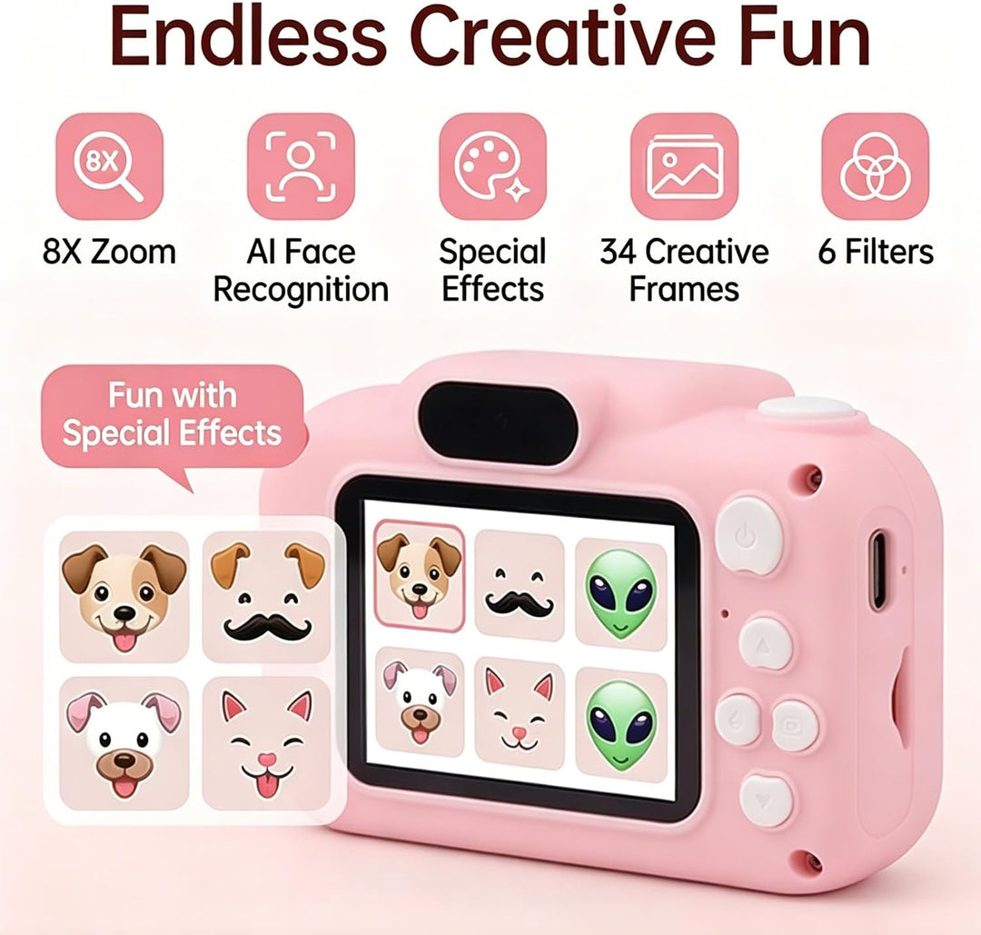 Pilipane Digitalkamera mit 32G Karte, Kinderkamera Sofortbildkamera, High Definition Dual Lens 1080P