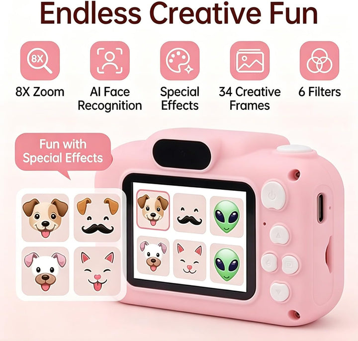 Pilipane Digitalkamera mit 32G Karte, Kinderkamera Sofortbildkamera, High Definition Dual Lens 1080P