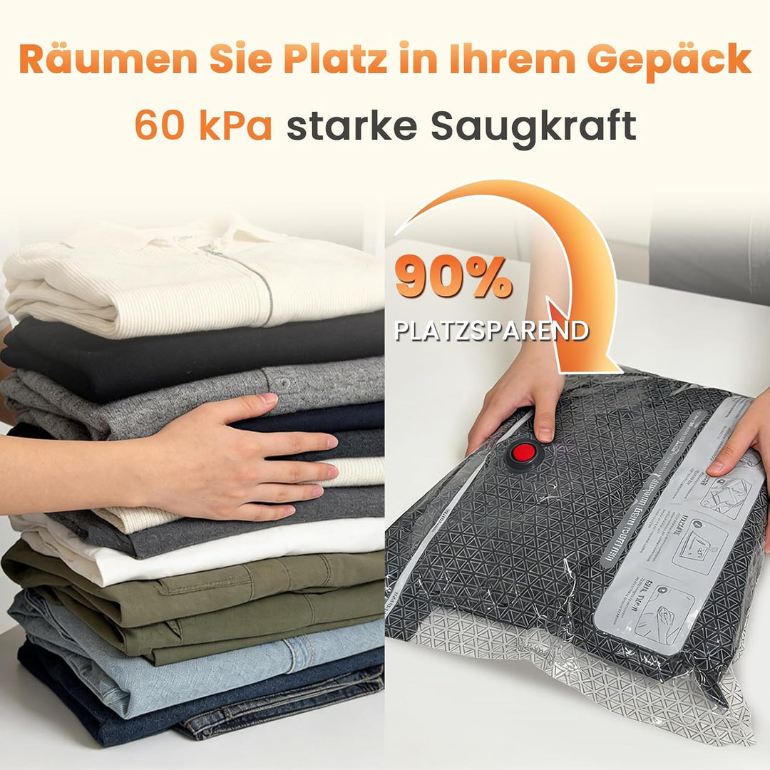 15 Vakuumbeutel für Kleidung für Reisen mit Kabellose vakuumpumpe 6KPa | AURYAO 40*50/40*60/50*60 cm