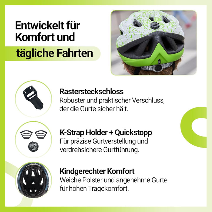 KED Street Jr. Pro Kinder Fahrrad Helm matt grün/weiss 2023 S (49-55cm), S (49-55cm)