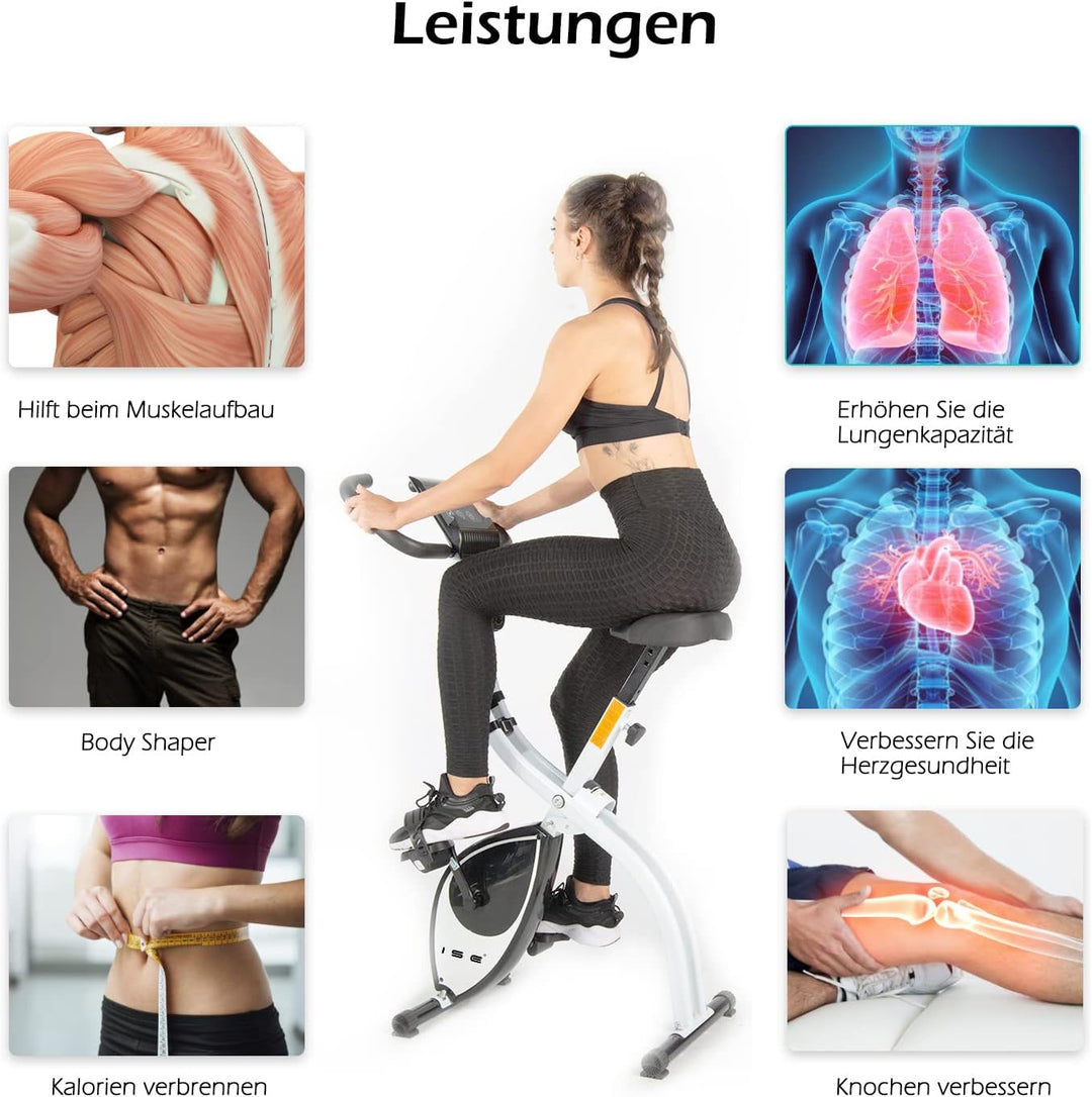ISE X-Bike Fitnessbike für Zuhause Heimtrainer Fahrrad Klappbar F-Bike verstellbare Magnetron-Widers