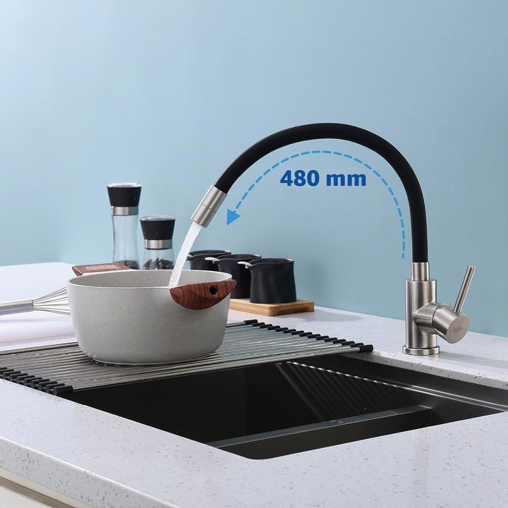 Flexibler Wasserhahn Küche Schwarz, Hochdruck Küchenamatur mit 2 Strahlarten, Armatur Küche 360° Dre
