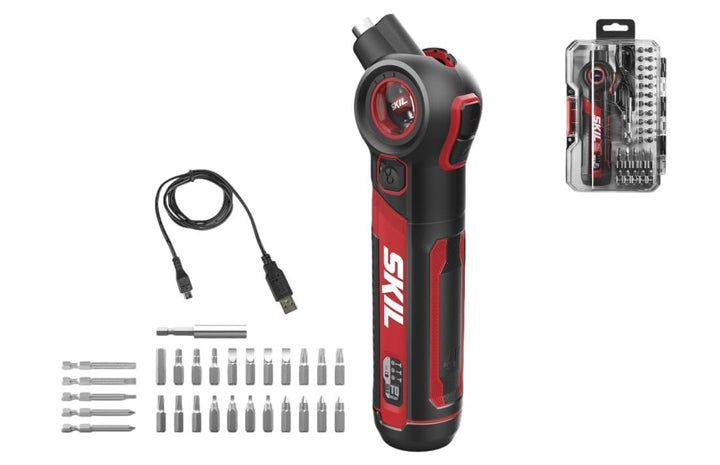 SKIL 4V Akkuschrauber mit kippbarem Kopf 2714GA (Inkl. USB-C Ladegerät, Koffer und 28 Zubehör)