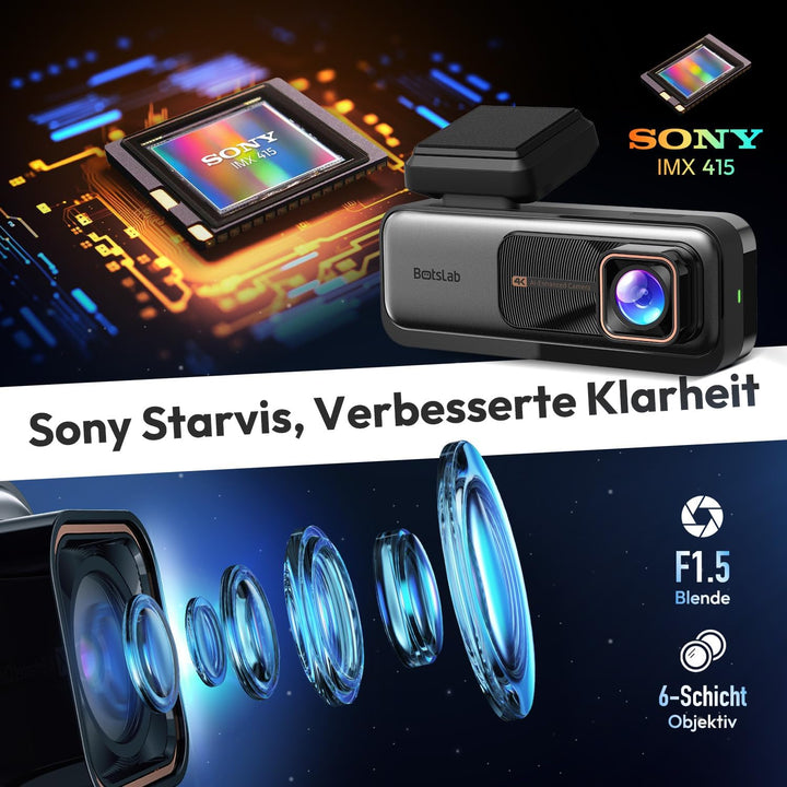 BOTSLAB Dashcam Auto Vorne Hinten, 4K Dashcam Auto GPS mit WiFi, Dual Autokamera mit 64GB SD Karte,