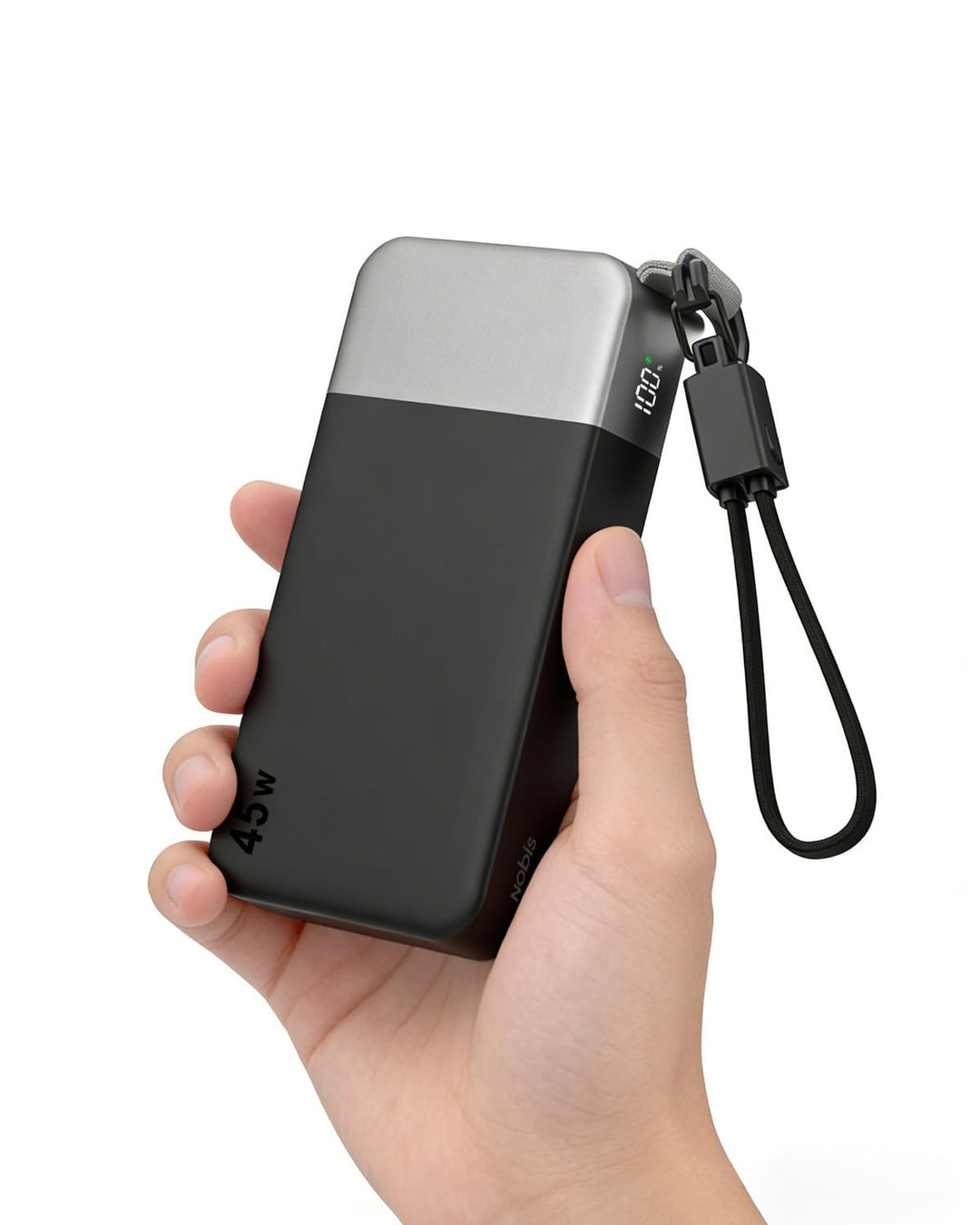 NOBIS 45W Power Bank,Powerbank 20000mAh Schnellladung mit Abnehmbares USB-C-Kabel, 2×USB‑C (in/Out)