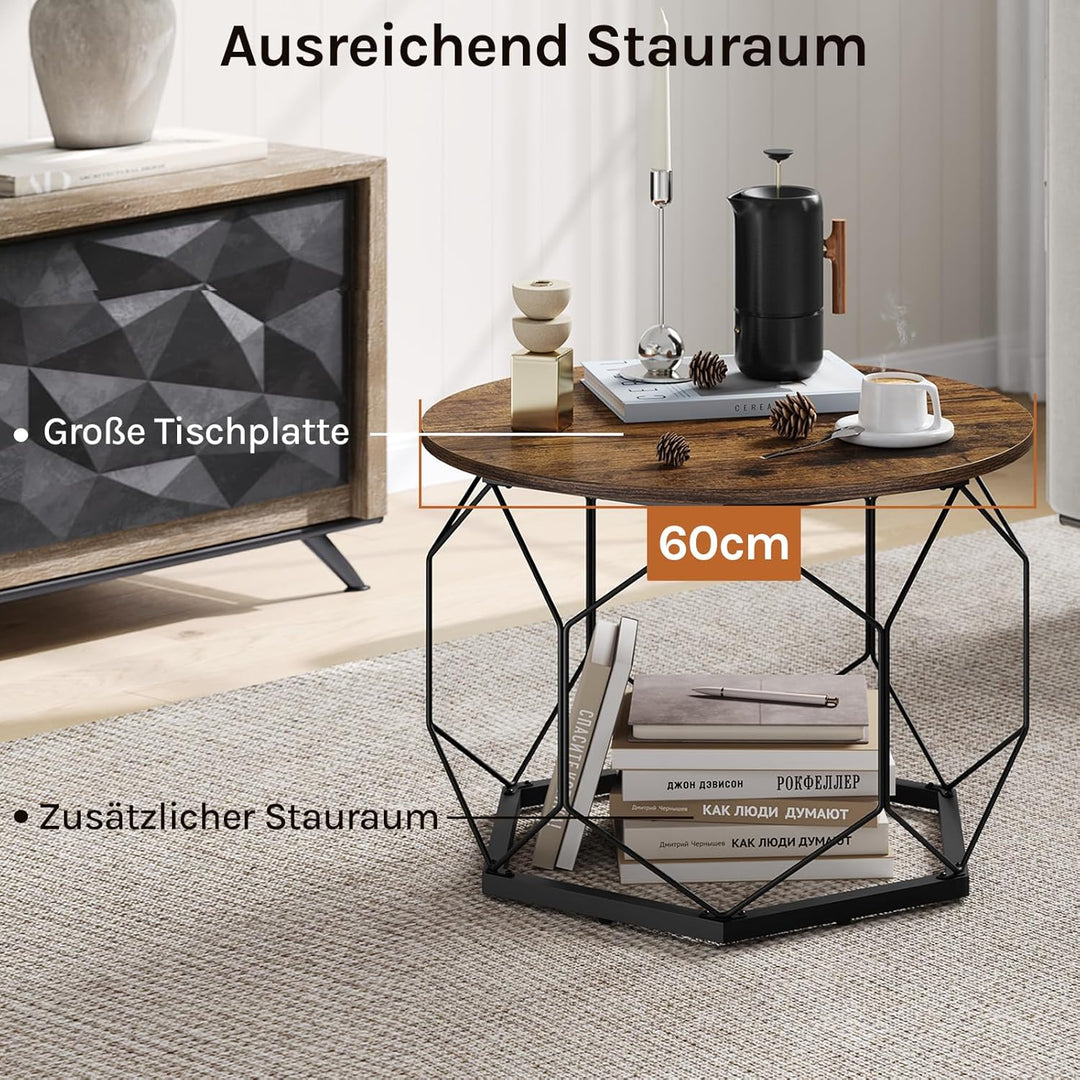WOLTU Couchtisch rund, Wohnzimmertisch mit Stauraum, Beistelltisch Sofatisch Kaffeetisch, aus Metall