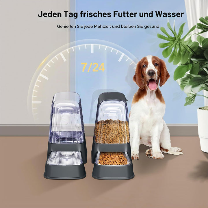 Hipidog Automatisches Futter- und Wasserspender-Set für Hunde und Katzen, mit Edelstahlnäpfen, Schwe