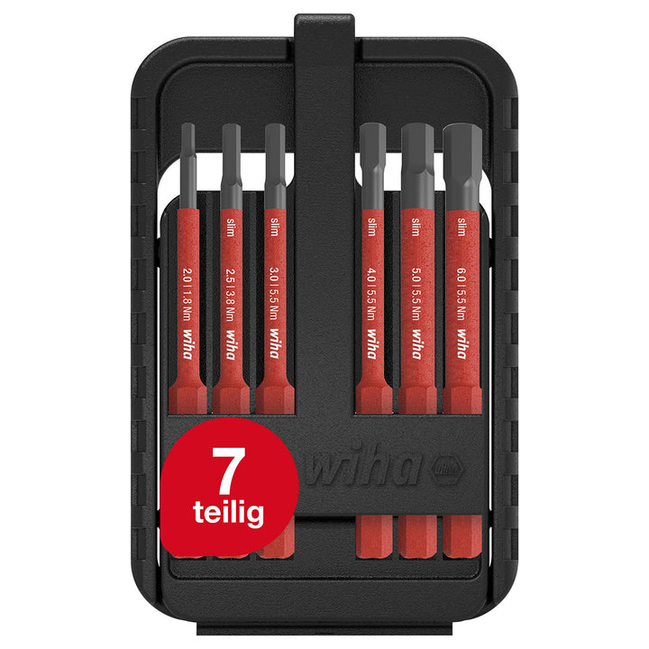 Wiha Bitset slimBit electric für Elektriker I Sechskant 7 teilig mit Bit-Box I VDE geprüfter Bit Sat