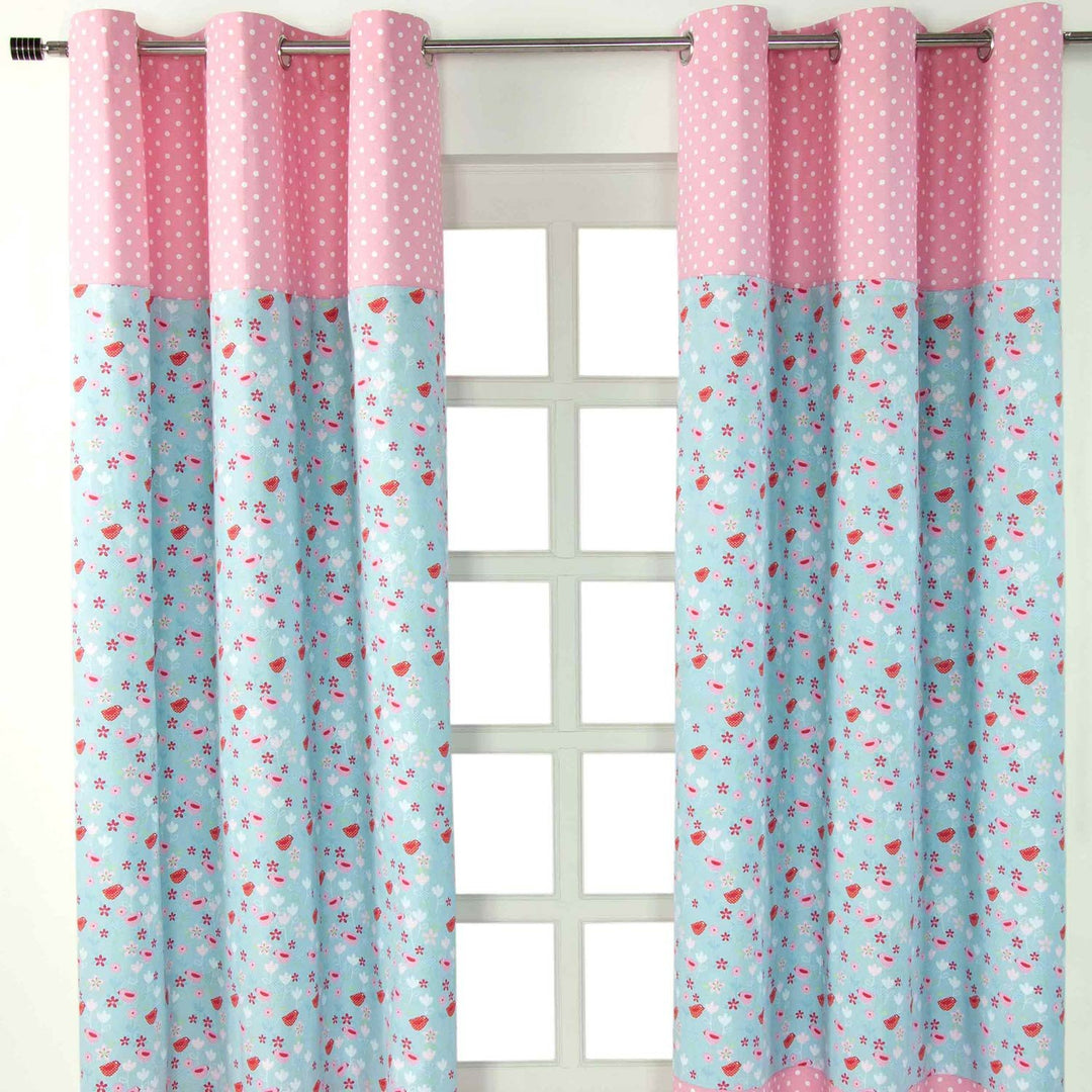 Homescapes Kindervorhang Mädchen Kinderzimmer Ösenvorhang Fensterdekoration Vögeln und Blumen 2 Stüc