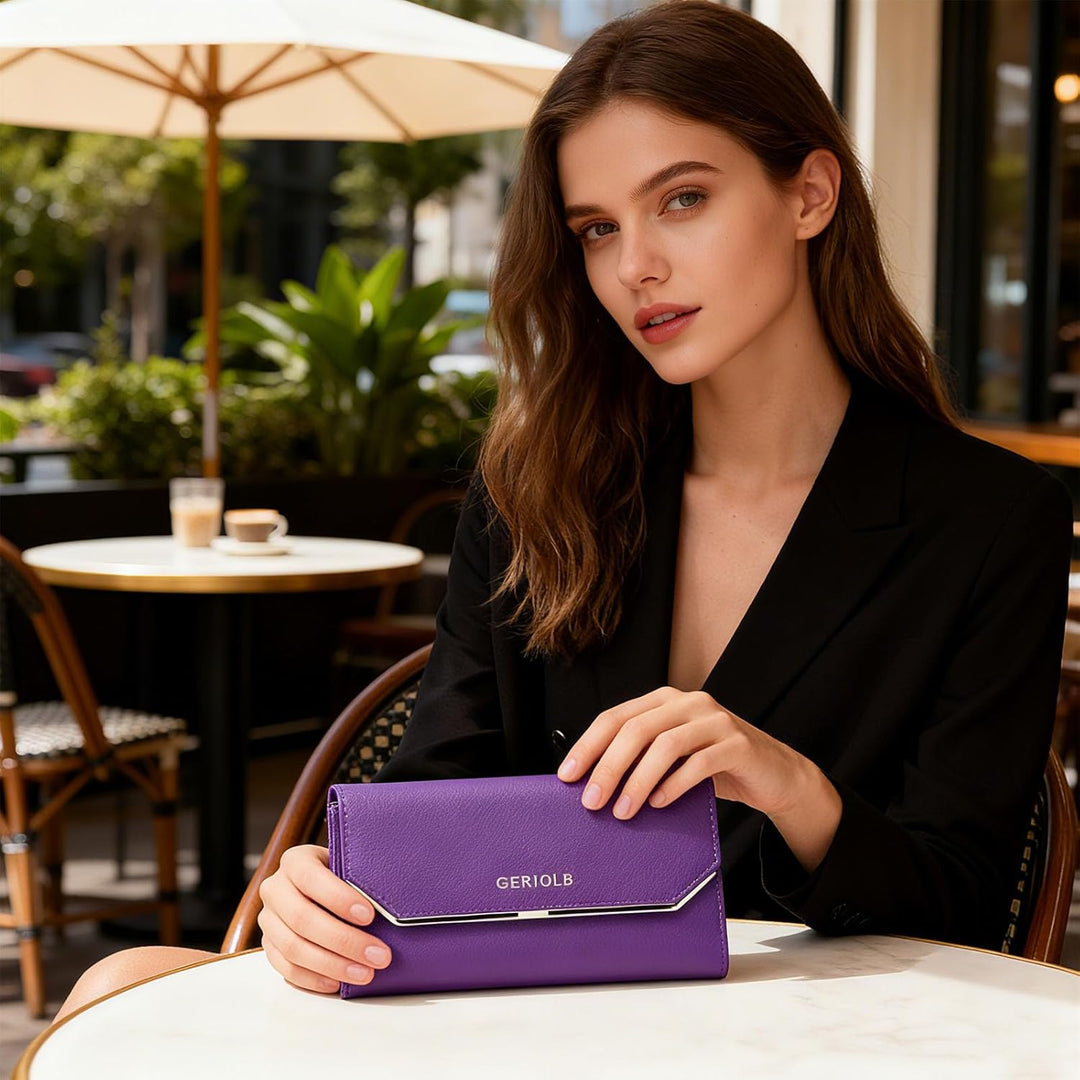 Geldbeutel Damen Leder Geldbörse RFID Schutz Large Portemonnaie Minimalistisch Lange Brieftasche Lil