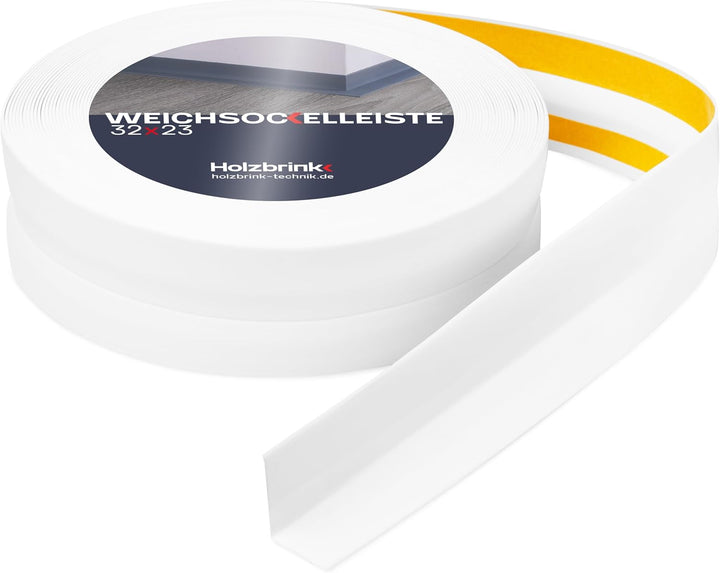 HOLZBRINK Weichsockelleiste selbstklebend WEISS Knickleiste, 32x23mm, 20 Meter 20m Weiss, 20m Weiss
