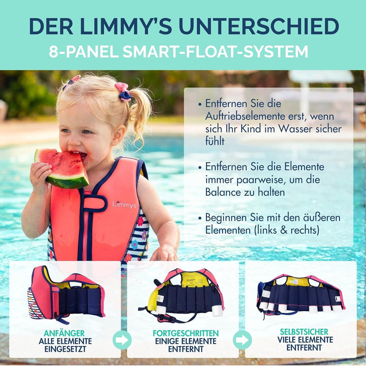Limmys Premium Neopren Schwimmweste - Ideale Schwimmhilfe für Jungen und Mädchen - Extra Kordelzugta