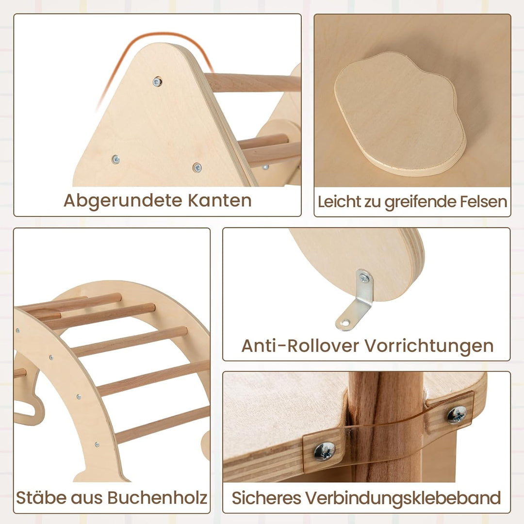 DREAMADE Montessori Kletterdreieck mit Kletterbogen und Rutsche, Holzdreieck für Kleinkinder ab 1 Ja