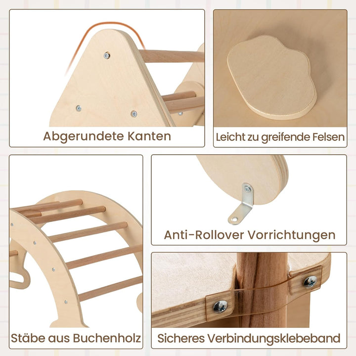 DREAMADE Montessori Kletterdreieck mit Kletterbogen und Rutsche, Holzdreieck für Kleinkinder ab 1 Ja