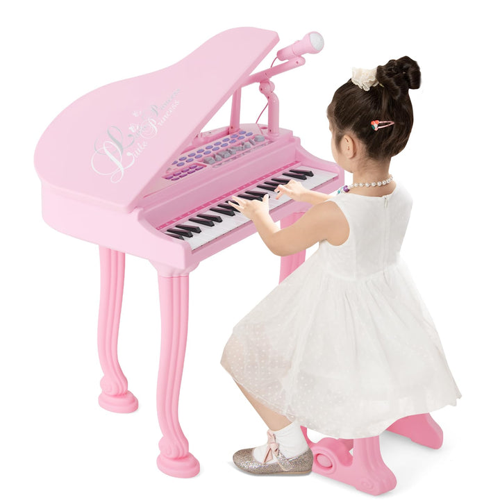 COSTWAY Kinder Keyboard mit 37 Tasten & Hocker, elektronische Klaviertastatur tragbar mit Mikrofon,