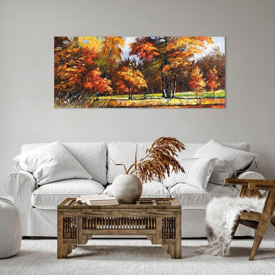 Wandbilder Dekoration Wohnzimmer Park Herbst Wasser Panorama Bilder auf Leinwand 120x50cm Leinwandbi