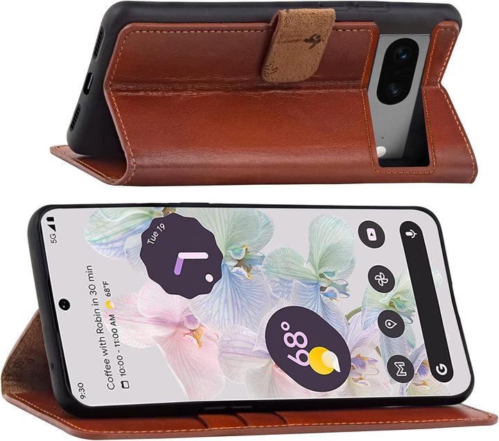 Suncase Book-Style Hülle kompatibel mit Google Pixel 7 5G Leder Tasche (Slim-Fit) Lederhülle Handyta