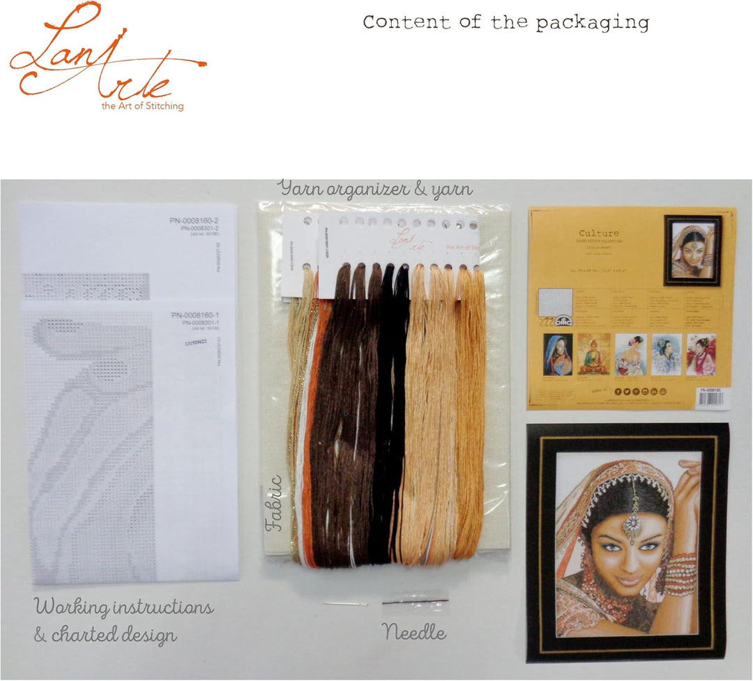 Lanarte Zählmusterpackung Indische Frau Kreuzstichpackung, Baumwolle, Mehrfarbig, 39 x 49 x 0.3 cm
